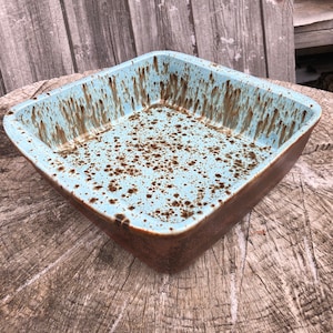 Stoneware Baking Dish | Ancient Copper & Cenote Glaze Design | Chef Inspired | Custom Glazed | Easy Clean Up | 9"x9"