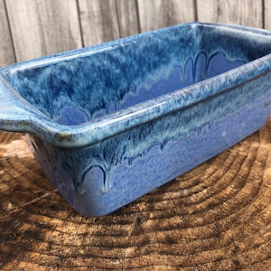 Hand Glazed Stoneware Loaf Pan: Deep Blue Rushing River Baker (9&quot;)