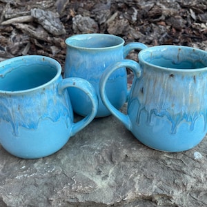 Large Potters Coffee Mug, Stoneware Mug, Flowing Blue Lake Mist Glaze Design, Large Handle, Great Gift Idea, Large Capacity 24 oz Mug