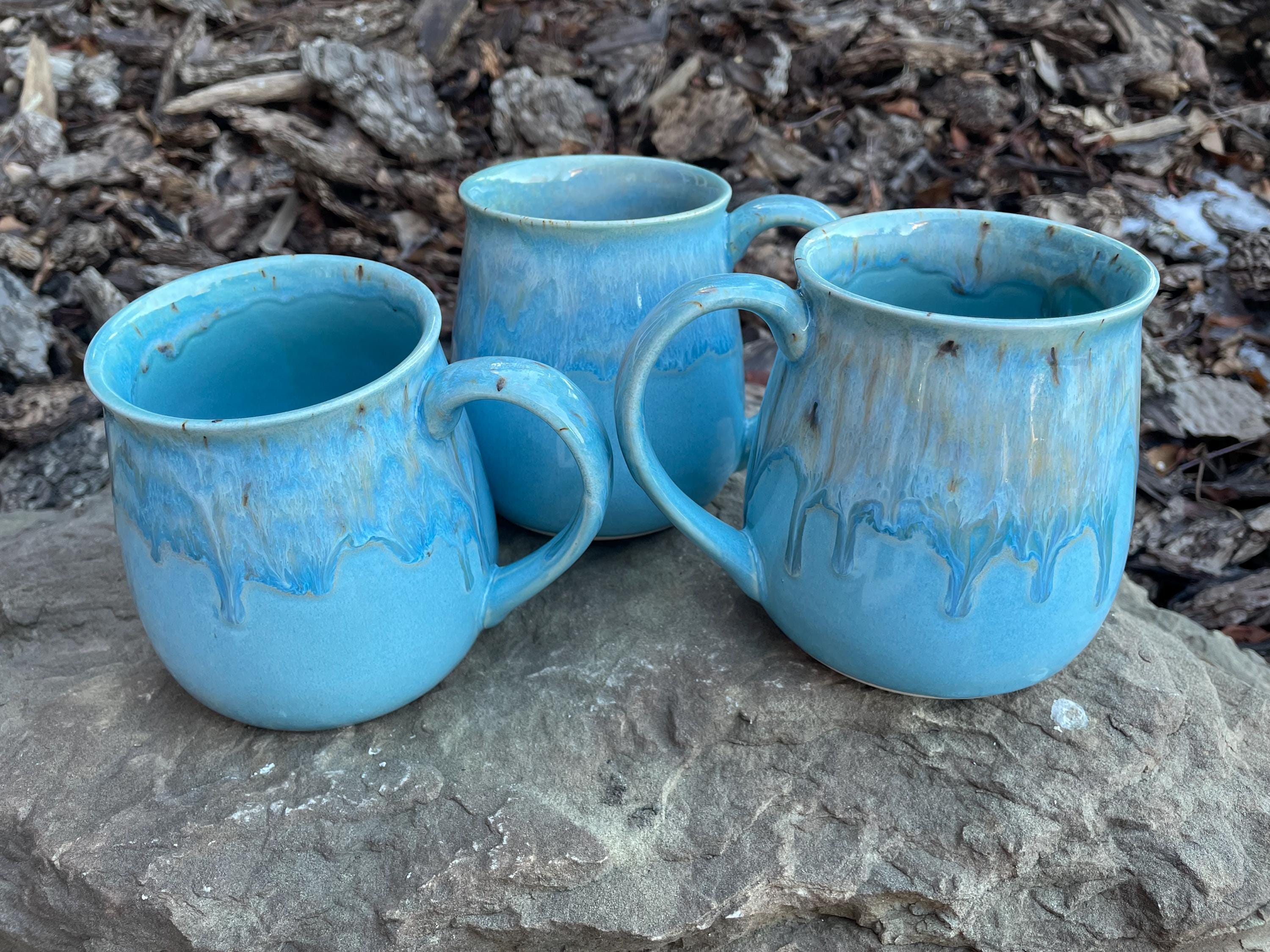 Large Potters Coffee Mug, Stoneware Mug, Flowing Blue Lake Mist Glaze Design, Large Handle, Great Gift Idea, Large Capacity 24 oz Mug