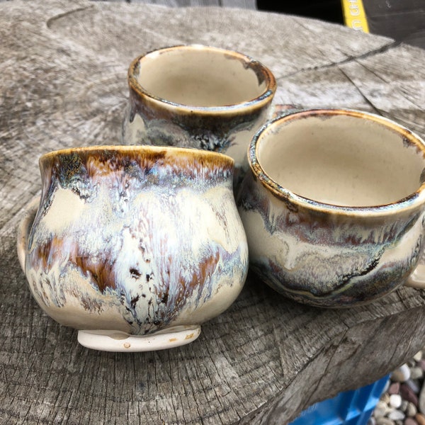 Coffee Mugs , Potbelly Shape, 'Alberta Dawn' Glaze Design, Stoneware Durable,  The Perfect Small Mug , A Peaceful Mug that loves to Hug