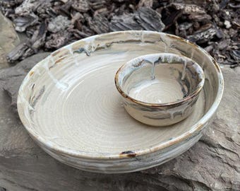 Stoneware Chip and Dip Platter, Stoneware, Alberta Dawn Glaze Design, Perfect as a Party Platter, 9th Anniversary or Housewarming Gift