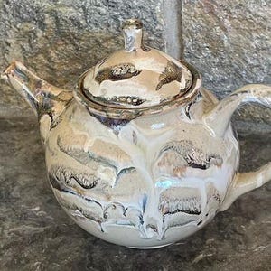 Stoneware Tea Pot, &#39;Alberta Dawn&#39; Glaze Design, Stoneware Keeps Tea HOT Longer, Purply Brown Variegated Glaze Design, 9th Anniversary Gift