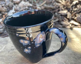 Hand Glazed Standard Stoneware Coffee Mug: Black Milky Way Design, Large  Handle