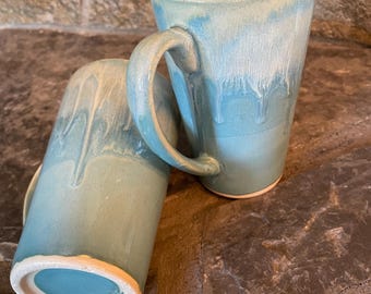 Stoneware Latte Mug, Lake Mist Glaze Design, Large Handle, 16 oz