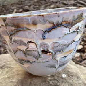 Hand Glazed Stoneware Fruit Bowl: Purple Murple Design, 8.5&quot;