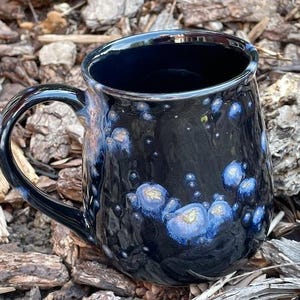 Stoneware Potter's Mug, Hand Glazed Black Milky Way Design, Big 22 oz Mug