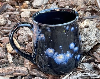 Stoneware Potter's Mug, Hand Glazed Black Milky Way Design, Big 22 oz Mug