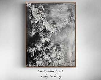 Black and White Plaster Wall Art Monochrome Textured Minimalist Painting Abstract Black White Art Modern Plaster Wall Art for Home Decor