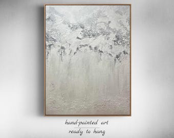 White And Gray Textured Wall Art, Framed Textured Art Contemporary Art Extra Large Abstract Art Scandinavian Modern Wall Art