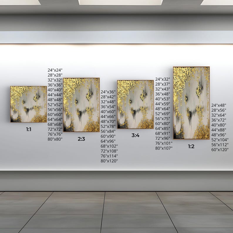 Modern abstract painting with gold foil details, designed for upscale living room wall art