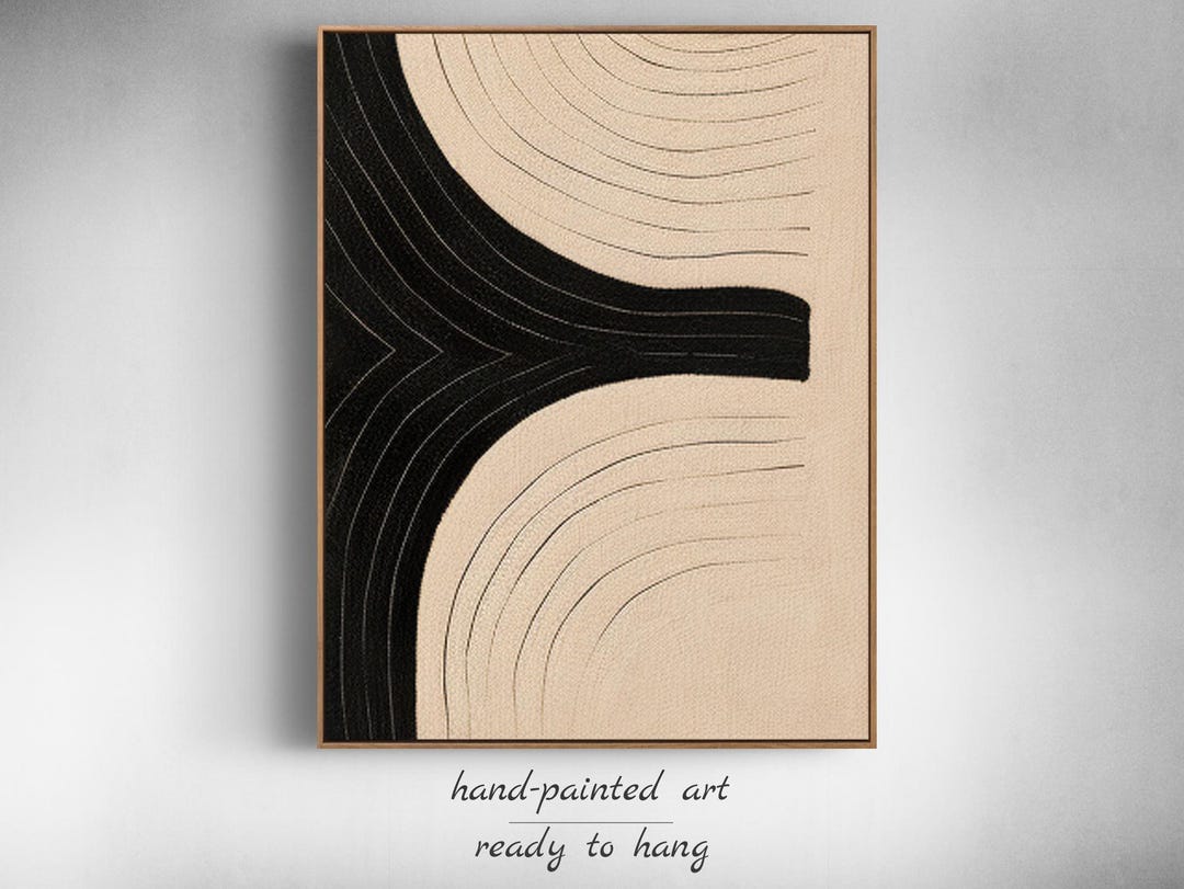 Beige Wabi Sabi Wall Art Black Beige Abstract Painting Large Black ...