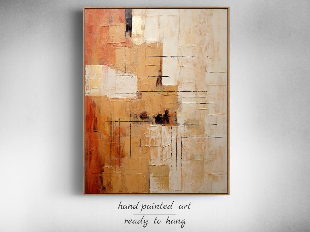 Extra Large Contemporary Beige and Red Abstract Canvas Painting ...