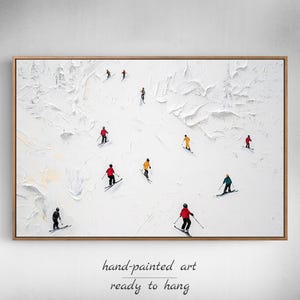 Large Textured Ski Art - Ski Wall Art - Snow Skiing Painting Winter Oil Painting Mountain Artwork Large Textured Art For Ski Sport Lovers