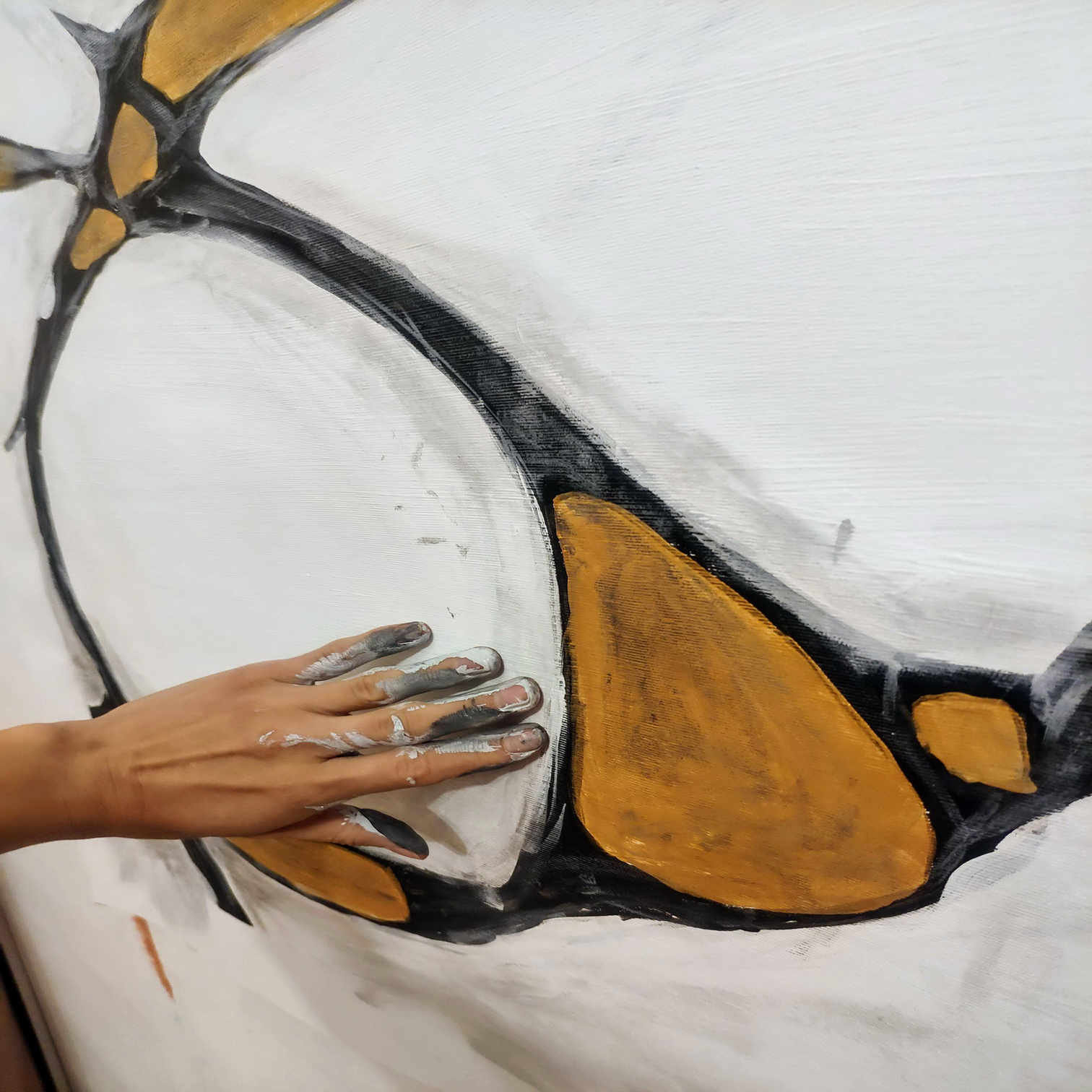 金と白のアクリル画 | 金箔画 | 現代抽象アート | 印象派画 | 抽象装飾