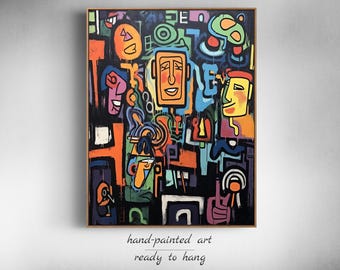 Pop Art Graffiti - Pintura de arte de rua emoldurada para decoração de casa única e contemporânea, pintura de arte de rua encomendada