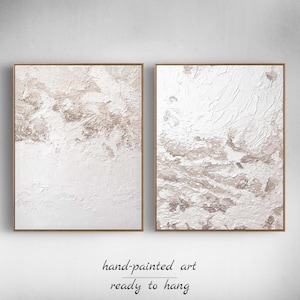 White textured art on canvas painting set of 2 Abstract large paintings on canvas