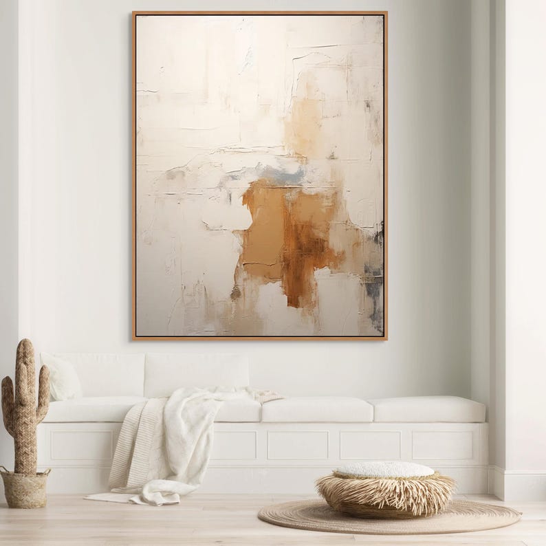 Earthy abstract art in beige tones, adding warmth and depth to large wall spaces