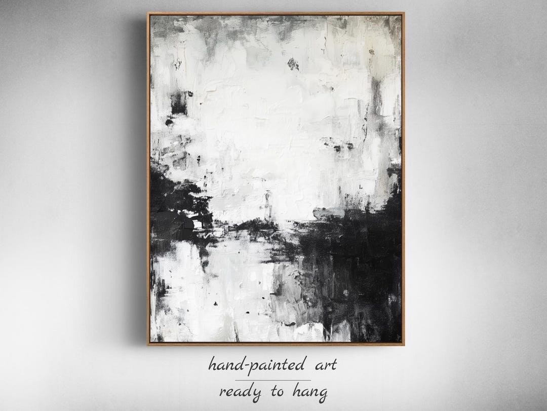 Textured Black White Abstract Wall Art – Framed Minimalist Plaster ...