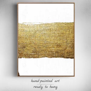 White and Gold Textured Wall Art | Extra Large Minimalist 3D Plaster Painting | Modern Impasto Artwork for Living Room or Above Bed Decor