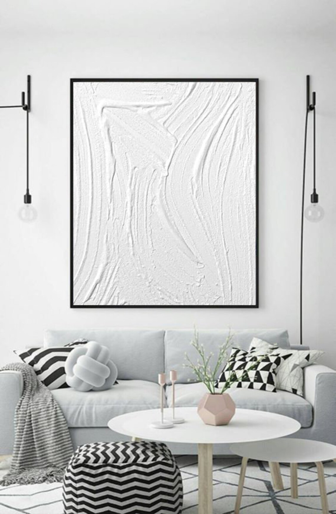 Oversize Wall Art Abstract Minimal White Painting Canvas Etsy