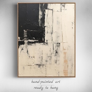 Beige Wabi Sabi muurkunst zwartbeige abstract schilderij grote zwarte minimalistische muurkunst beige getextureerde canvas schilderij neutraal muurdecor