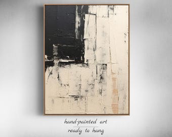 ベージュの侘び寂びの壁アート、ブラックベージュの抽象画、大きなブラックのミニマリストの壁アート、ベージュのテクスチャキャンバスの絵画、ニュートラルな壁の装飾