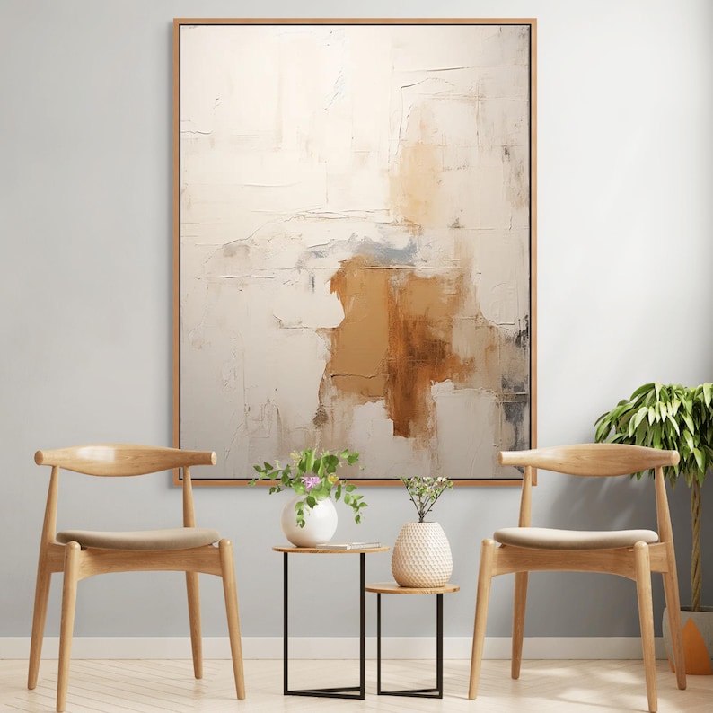 Beige wall art with organic abstract forms and subtle earthy color palette