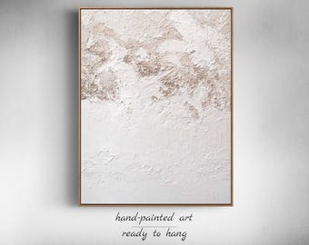 Abstract Textured White Wall Art – Neutral Boho Framed 3D Canvas in Minimalist Wabi Sabi Style