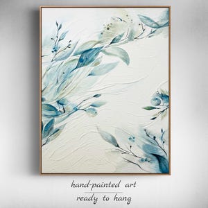 Arte de pared botánico de gran tamaño con hojas de color verde salvia inspiradas en la naturaleza, pintura texturizada para una decoración minimalista del hogar