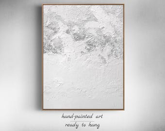 Extra Large Grey and White Textured 3D Plaster Art on Canvas - Modern Scandinavian Art Perfect For Living Room Decor or Housewarming Gift