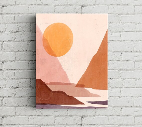 Abstract Sun Art Boho Mountains Bohemian Wall Painting | Etsy