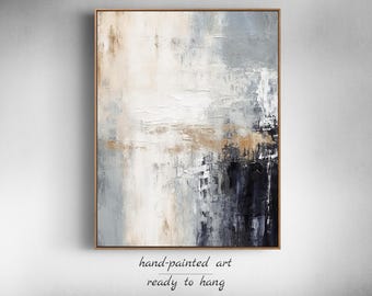 Oversized Textured Painting in Beige and Gray – Wabi Sabi Art - Minimalist Wall Art for Elegant Interiors