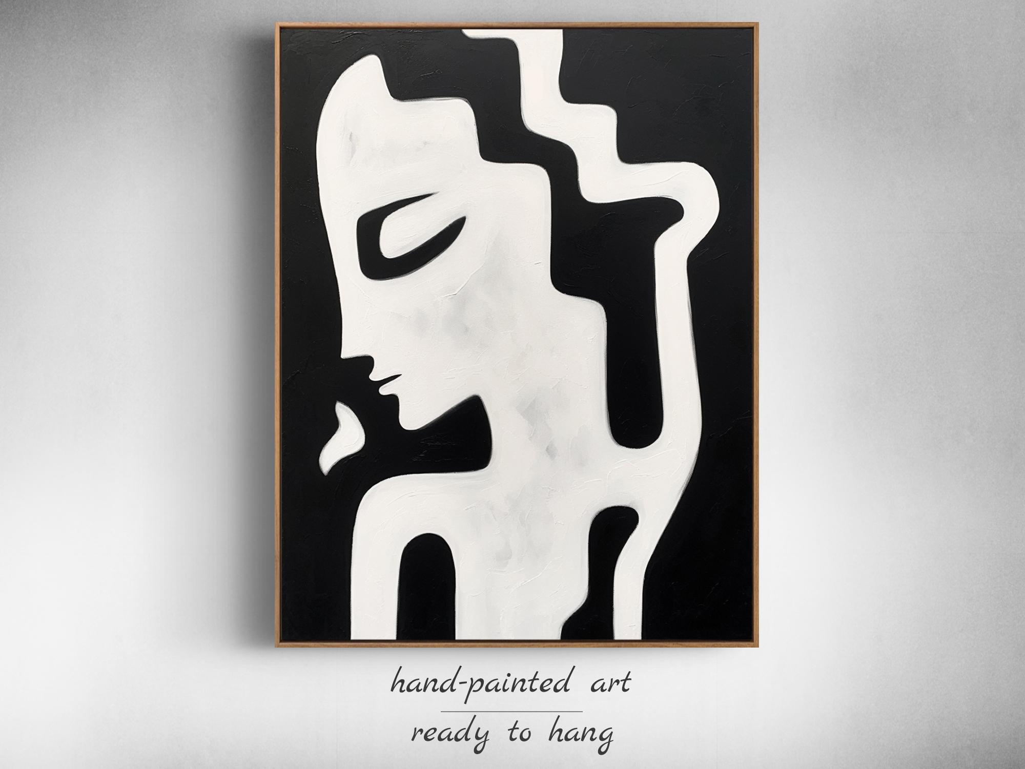 Modern Black and White Abstract Face Art - Dining Room Wall Decor ...