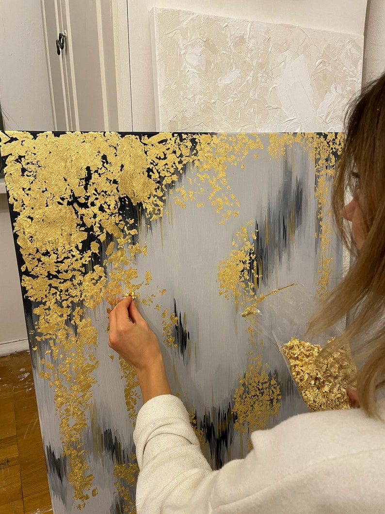 Gold Leaf Painting Gold Leaf Abstract Painting Gold Foil Etsy