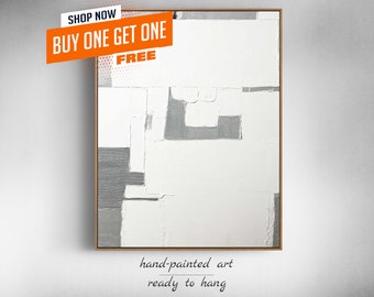 Wabi Sabi Wall Art Textured Gray Painting for Minimalist Living Room, Abstract Wabi Sabi Art, Geometric Oversized Wall Art