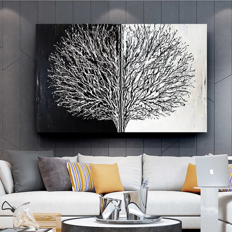 Black And White Tree Acrylic Painting Abstract Tree Painting Etsy