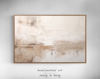 Arte mural bohemio estético: lienzo texturizado neutro extragrande, pintura rústica minimalista, arte en yeso en tonos tierra, regalo de inauguración de casa.