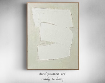 White Brush Strokes Minimalist Painting | Abstract Minimalist Painting on Canvas | White Texture Abstract Painting | Large Wall Art