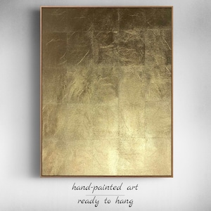 Dipinto astratto extra large in foglia d'oro, moderna arte murale di lusso, tela minimalista in foglia d'oro per soggiorno o arredamento di appartamento