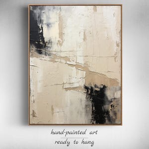 Beige and Black Abstract Painting on Canvas Wabi Sabi Wall Art Brown Textured Art Black and Beige Minimalist Painting Neutral Beige Painting