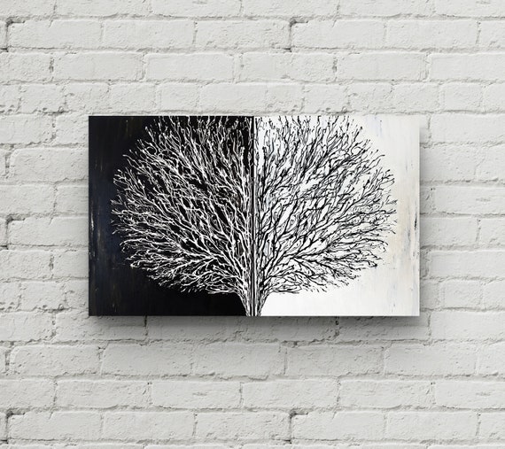 Black And White Tree Acrylic Painting Abstract Tree Painting Etsy
