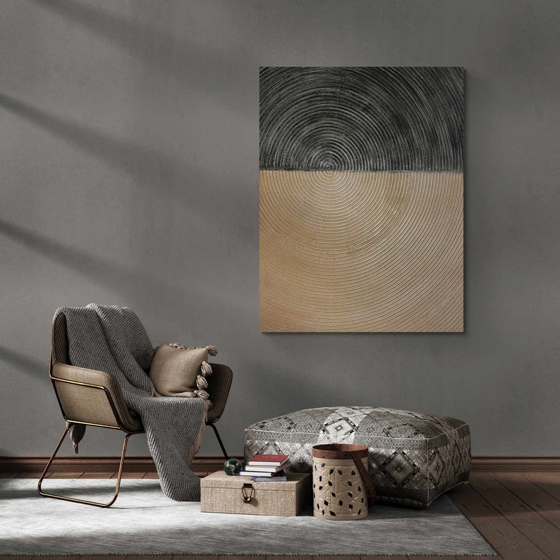 Wabi Sabi Wall Art - Black Gold 3D Abstract Painting, Plaster Bronze ...