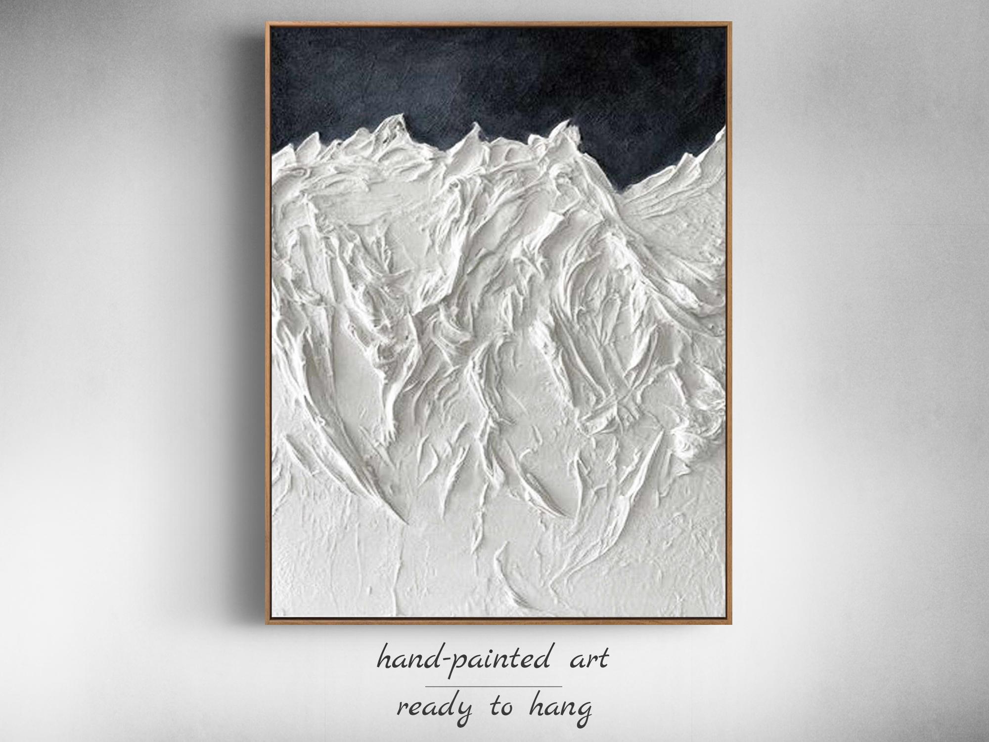 Blue and White 3D Wall Art - Above Bed Abstract Painting, White Textured Canvas Living Room Décor, Unique Housewarming Gift, 3D Wall Art