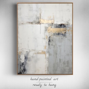Extra Large Gray and Gold Abstract Art - Large Grey Abstract Painting Minimalist Glitter Wall Art Oversized Gray Gold Decor For Modern Home
