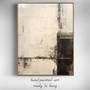 Pintura abstracta en beige y negro sobre lienzo Arte mural Wabi Sabi Arte con textura marrón Pintura minimalista en negro y beige Arte beige neutro
