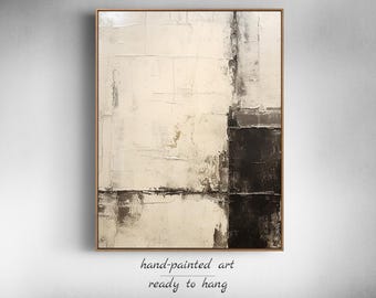 Beige and Black Abstract Painting on Canvas Wabi Sabi Wall Art Brown Textured Art Black and Beige Minimalist Painting Neutral Beige Art