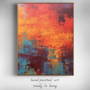 Blue and Orange Wall Art - Colorful Wall Art - Orange and Blue Fire Painting for Unique Abstract Home Decor