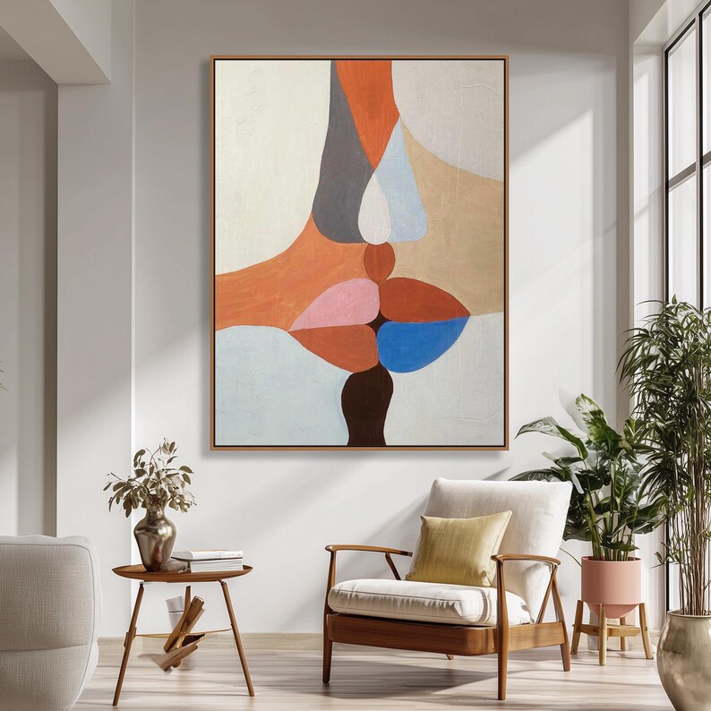 Vibrant cubism couple painting for bedroom or office