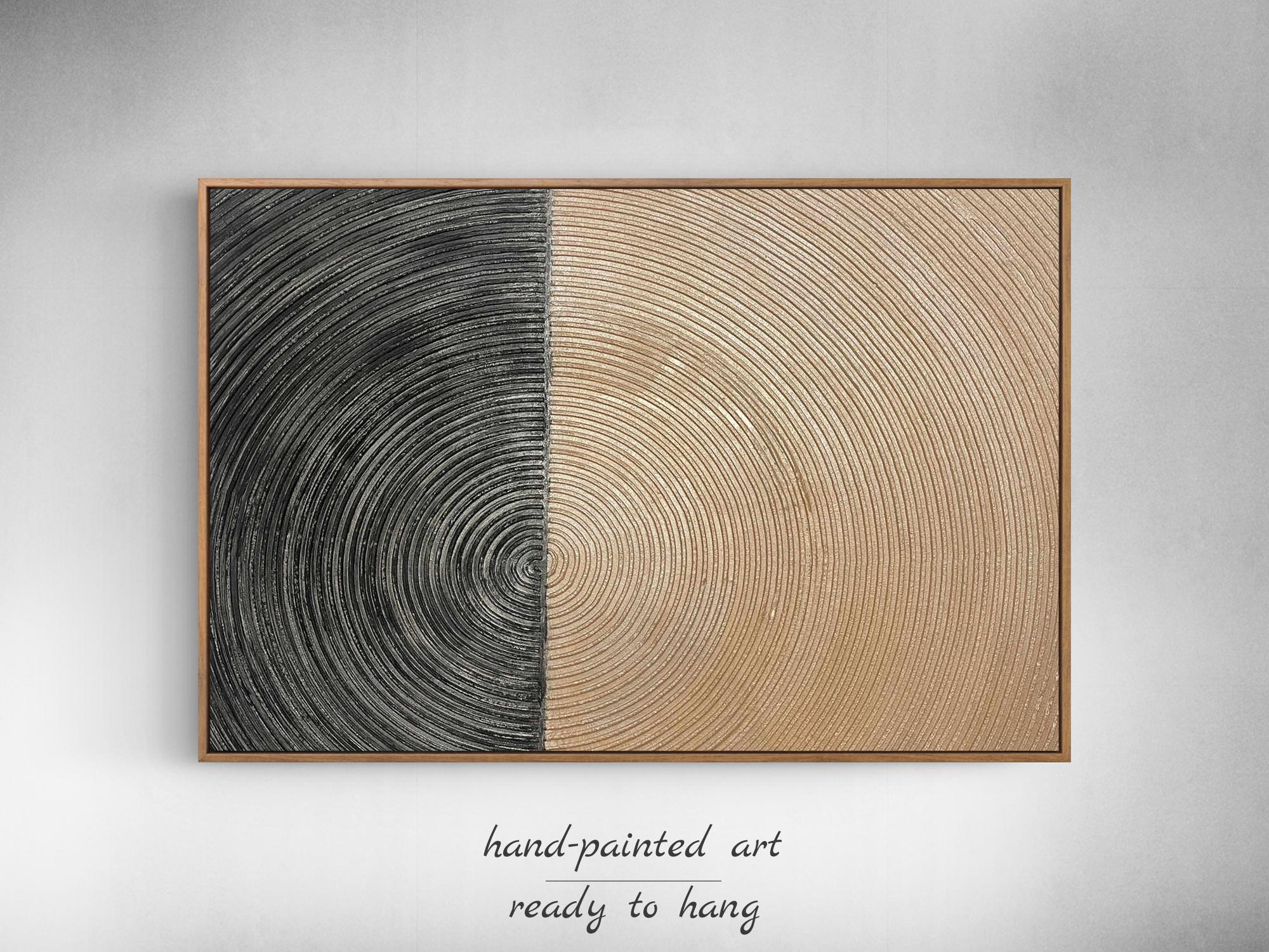 Wabi Sabi Wall Art - Black Gold 3D Abstract Painting, Plaster Bronze ...
